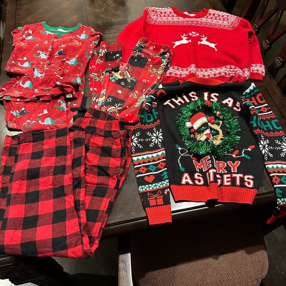 Christmas sweater and pajama lot XS